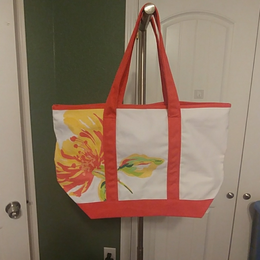 Bass Summer Fun M orange white Beach Bag Purse